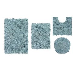 Bell Flower 4 Piece Set Bath Rug Collection by Home Weavers Inc in Blue