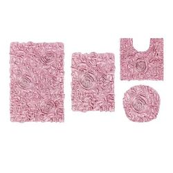 Bell Flower 4 Piece Set Bath Rug Collection by Home Weavers Inc in Pink