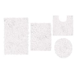 Bell Flower 4 Piece Set Bath Rug Collection by Home Weavers Inc in White