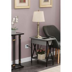 Tucson Flip Top End Table with Charging Station and Shelf in Gray/Black - Convenience Concepts 161859GYBL