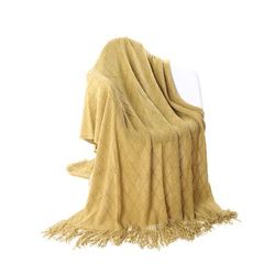 Battilo Home Soft Throw Blanket Warm & Knitted Blankets with Decorative Fringe Lightweight for Bed o by Battilo Home in Mustard (Size 50" X 60")