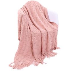 Battilo Home Soft Throw Blanket Warm & Knitted Blankets with Decorative Fringe Lightweight for Bed o by Battilo Home in Pink (Size 50" X 60")