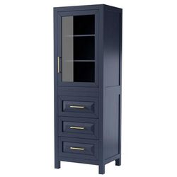 Daria Linen Tower in Dark Blue with Shelved Cabinet Storage and 3 Drawers - Wyndham WCV2525LTBL