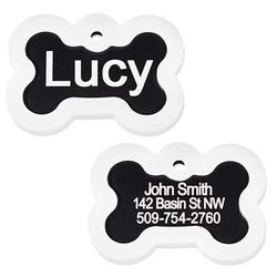 Personalized Pet ID Tag Includes Glow in The Dark Silencer to Protect Tag and Engraving, Black Bone, Regular