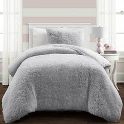 Emma Faux Fur Comforter Light Gray 2Pc Set Twin-XL - Lush Decor 16T008191