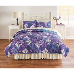 3-Pc. BH Studio Printed Patchwork Quilt Set by BH Studio in Lavender Multi (Size FL/QUE)