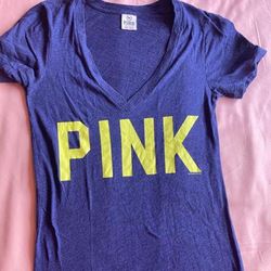 Pink Victoria's Secret Tops | Blue Vs Pink Cotton Tshirt | Color: Blue/Yellow | Size: Xs