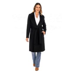 Classically Chic,'Black Baby Alpaca Blend Long Wrap Coat'
