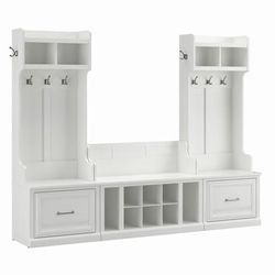 "kathy ireland® Home by Bush Furniture Woodland Entryway Storage Set with Hall Trees and Shoe Bench with Drawers in White Ash - Bush Furniture WDL012WAS "