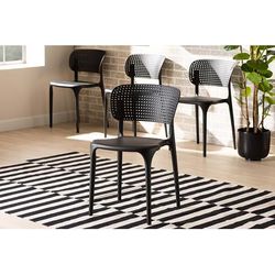 Baxton Studio Rae Modern and Contemporary Black Finished Polypropylene Plastic Stackable Dining Chair (Set of 4) - Wholesale Interiors AY-PC08-Black Plastic-DC