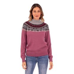 Mountain Snowflakes in Rose,'Turtleneck Sweater in 100% Alpaca'