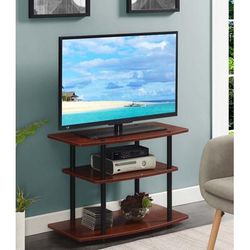 Designs2Go No Tools 3 Tier TV Stand in Cherry/Black - Convenience Concepts 131020CHBL