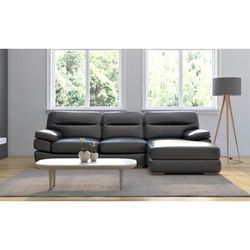 "Sunset Trading Jayson 115" Wide Top Grain Leather Sofa with Chaise | Black Right Facing Chofa | Oversized Couch Sectional - Sunset Trading SU-JH80-155SP"