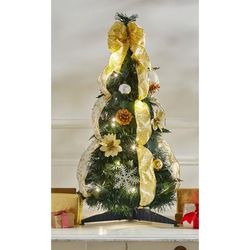 Fully Decorated Pre-Lit 2 Pop-Up Tabletop Christmas Tree by BrylaneHome in Silver Gold