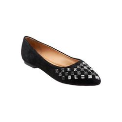 Wide Width Women's Estee Woven Flat by Trotters in Black Suede Snake (Size 9 1/2 W)