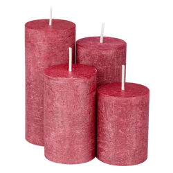 Bougies rustiques, rouge métallisé, 4 pièces