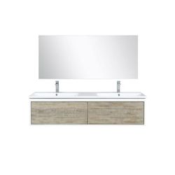 "Scopi 60" Rustic Acacia Double Bathroom Vanity, Acrylic Composite Top with Integrated Sinks, Monte Chrome Faucet Set, and 55" Frameless Mirror - Lexora Home LSC60DRAOSM55FCH"