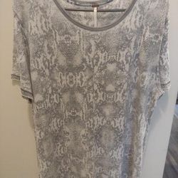 Free People Tops | Free People Weathered Snake Print Shirt | Color: Gray/White | Size: L