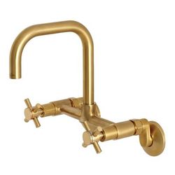 Kingston Brass Concord 8-Inch Adjustable Center Wall Mount Kitchen Faucet, Brushed Brass - Kingston Brass KS413SB