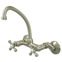 Kingston Brass KS214SN Kingston Two Handle Wall Mount Kitchen Faucet, Brushed Nickel - Kingston Brass KS214SN