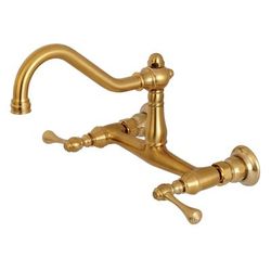 "Kingston Brass KS3247BL 8" Center Wall Mount Bathroom Faucet, Brushed Brass - Kingston Brass KS3247BL"