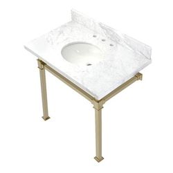 Kingston Brass KVPB36MOQ7 Monarch 36-Inch Carrara Marble Console Sink, Marble White/Brushed Brass - Kingston Brass KVPB36MOQ7