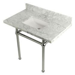 "Kingston Brass KVPB3630MBSQ1 Templeton 36" x 22" Carrara Marble Vanity Top with Brass Console Legs, Carrara Marble/Polished Chrome - Kingston Brass KVPB3630MBSQ1"