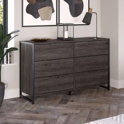 kathy ireland® Home by Bush Furniture Atria 6 Drawer Dresser in Charcoal Gray - Bush Business Furniture ARS160CRK