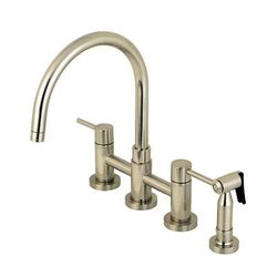 Kingston Brass KS8278DLBS Concord Two-Handle Bridge Kitchen Faucet with Brass Side Sprayer, Brushed Nickel - Kingston Brass KS8278DLBS