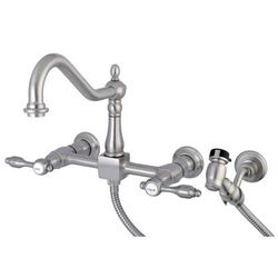 Kingston Brass KS1248TALBS Tudor Wall Mount Bridge Kitchen Faucet with Brass Spray, Brushed Nickel - Kingston Brass KS1248TALBS