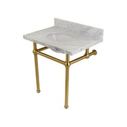 "Kingston Brass KVPB3030MB7 Templeton 30" x 22" Carrara Marble Vanity Top with Brass Console Legs, Carrara Marble/Brushed Brass - Kingston Brass KVPB3030MB7"