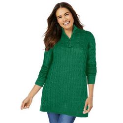 Plus Size Women's Cable Knit Half-Zip Pullover Sweater by Woman Within in Emerald (Size 3X)