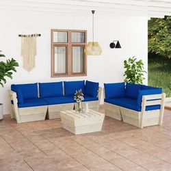 vidaXL Set Divani da Giardino su Pallet 6 pz con Cuscini Legno Abete