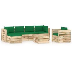 vidaXL Set Divani da Giardino con Cuscini 7 pz Legno Impregnato Verde