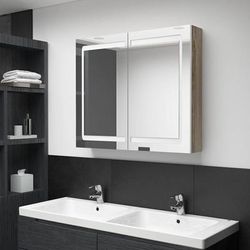 vidaXL Armadietto Bagno con Specchio e LED Bianco e Rovere 80x12x68 cm