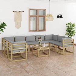 vidaXL Set Divani da Giardino 10 pz e Cuscini Legno di Pino Impregnato