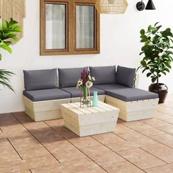 vidaXL Set Divani da Giardino su Pallet 5 pz con Cuscini Legno Abete