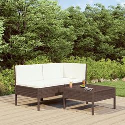 vidaXL Set Divani da Giardino 3 pz con Cuscini in Polyrattan Marrone