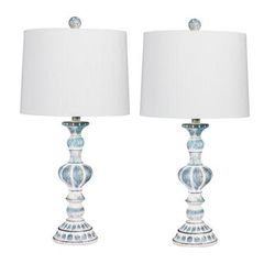 Cottage Antique Blue Resin 26 1/2" Table Lamp, Set 2 by Fangio Lighting in Blue