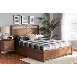 Baxton Studio Saffron Modern and Contemporary Walnut Brown Finished Wood King Size 4-Drawer Platform Storage Bed - Wholesale Interiors MG0068-Walnut-4DW-King-Bed