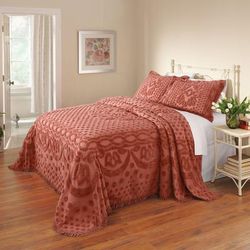 100% Cotton Georgia Chenille Bedspread by BrylaneHome in Coral (Size TWIN)