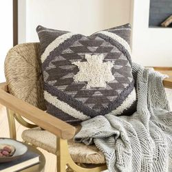 Olancha 18" Square Rustic Cotton Dark Brown/Black/Cream/Charcoal/Medium Gray Throw Pillow - Boutique Rugs