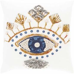 Cotesfield 20" Square Cotton Cream/Navy/Gray/Ice Blue/Medium Brown Throw Pillow - Boutique Rugs