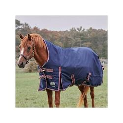 SmartPak Deluxe High Neck Pony Turnout Blanket with Earth Friendly Fabric - 63 - Medium (220g) - Navy w/ Merlot & Silver Trim & Silver Piping - Smartpak