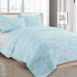 Sleepy Texture Quilt Set by Melange Home in Turquoise (Size TWIN)