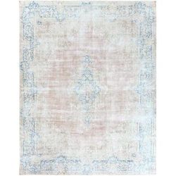 Shahbanu Rugs Faded Champagne, Vintage Persian Kerman, Distressed Look, Worn Wool, Cropped Thin, Hand Knotted, Rug (9'8"x12'9")