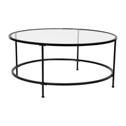 Astoria Collection Round Coffee Table - Modern Clear Glass Coffee Table with Matte Black Frame [NAN-JN-21750CT-BK-GG] - Flash Furniture NAN-JN-21750CT-BK-GG