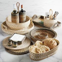 Rattan Nito Serving Collection - Blue, Blue Wine Bottle Holder (New) - Frontgate