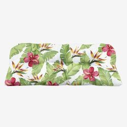 BH Performance Fabric Tufted Wicker Settee Cushion by BrylaneHome in Hibiscus Thick Patio Outdoor Bench Sofa Loveseat Padding