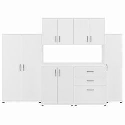 Bush Business Furniture Universal 6 Piece Modular Laundry Room Storage Set with Floor and Wall Cabinets in White - Bush Business Furniture LNS002WH